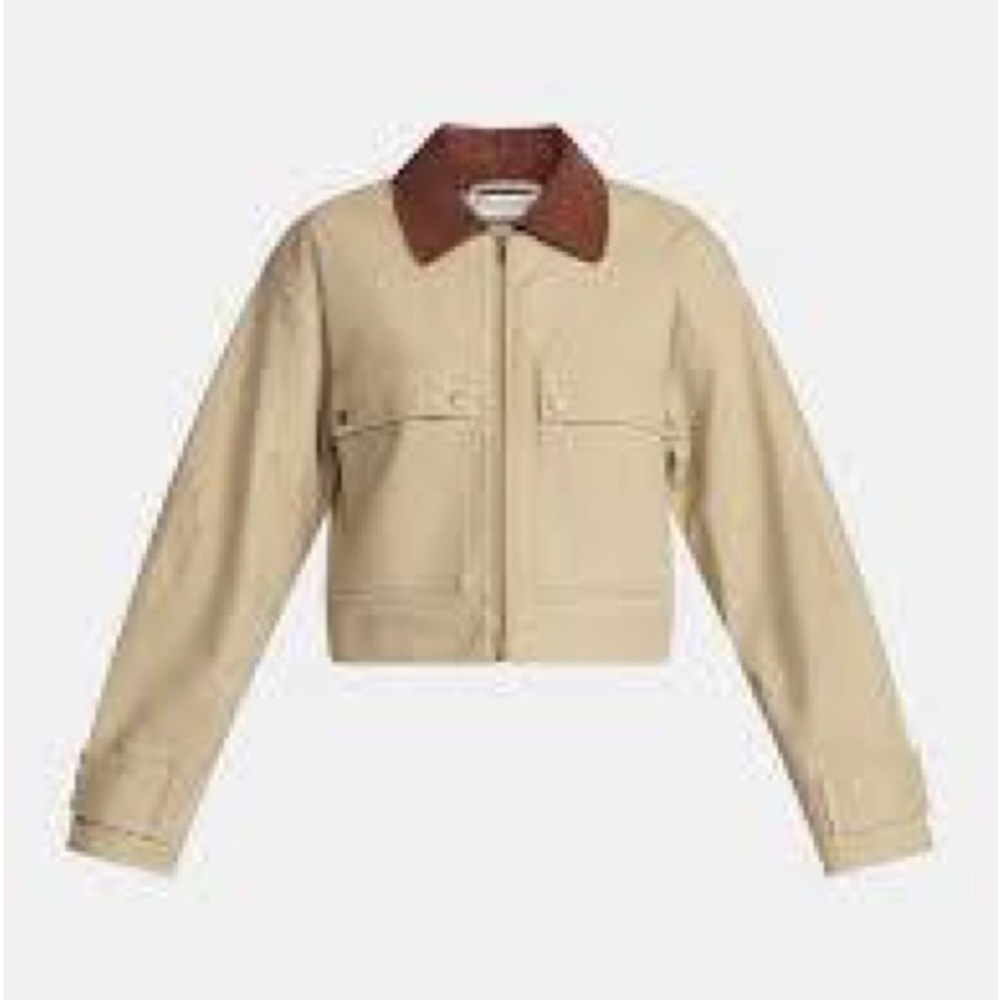 No Boundaries Tan Utility Jacket with Brown Collar
